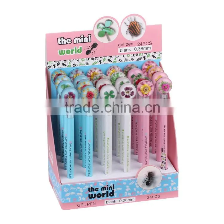 Pictures of Stationery Items of Gel Ink Pen with Folwer Resin Button