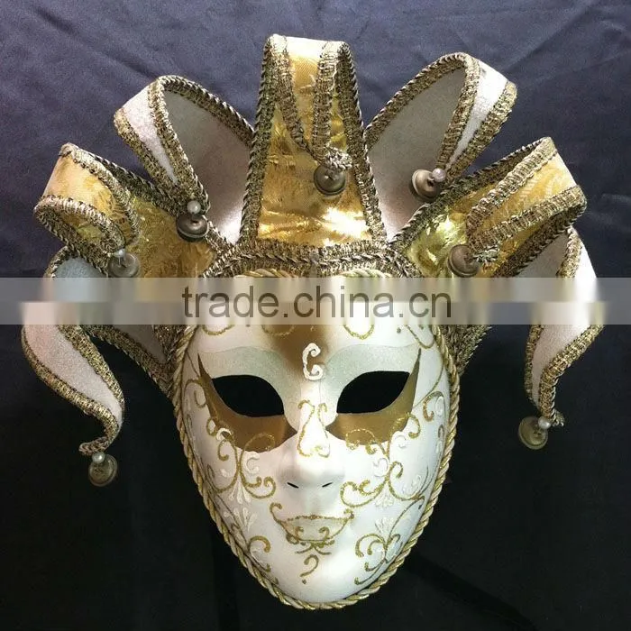White Mask With Gold Powder And Bell Attached