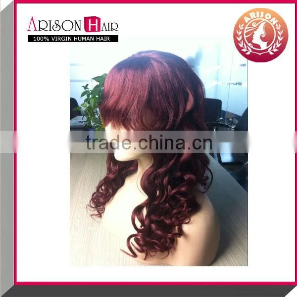 2015 HOT wholesale cheap human brazilian body wave dye full lace wig 99J#
