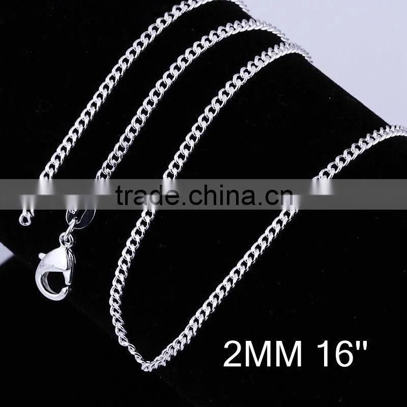 hot Lastest 2mm*16inches cable chain silver necklace LKNSPCC015