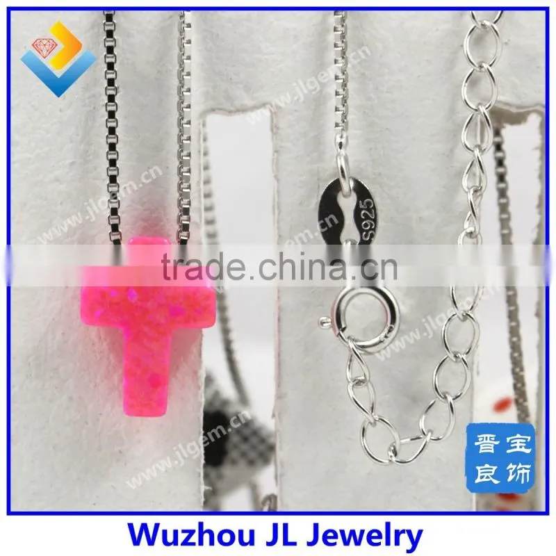 Synthetic Cross Opal gemstone/ 925 Sterling Silver jewelry/opal cross necklace