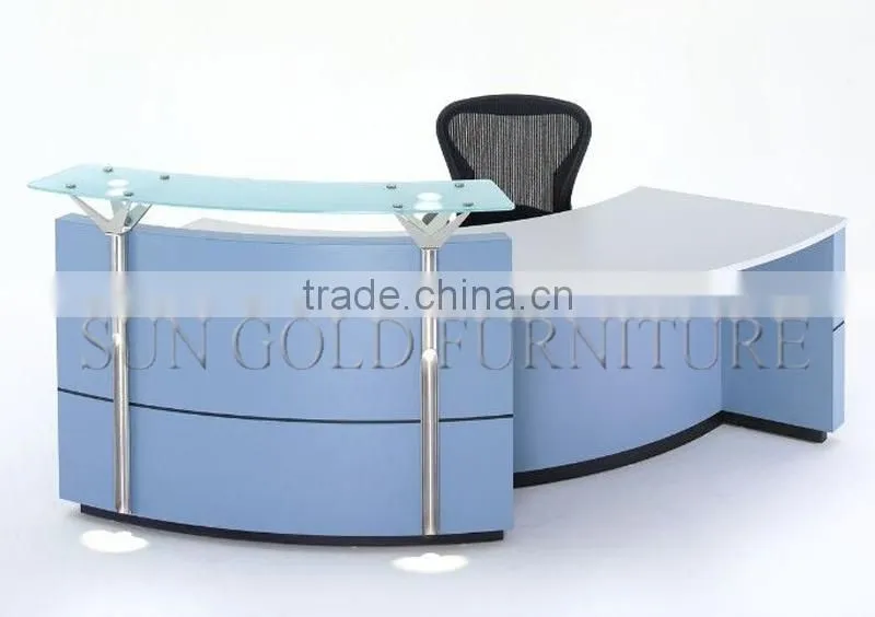 Modern Chinese factory wholesale and High Quality Curved Stainless Steel and Wood Office Table,Office Reception Desk (SZ-RT042)