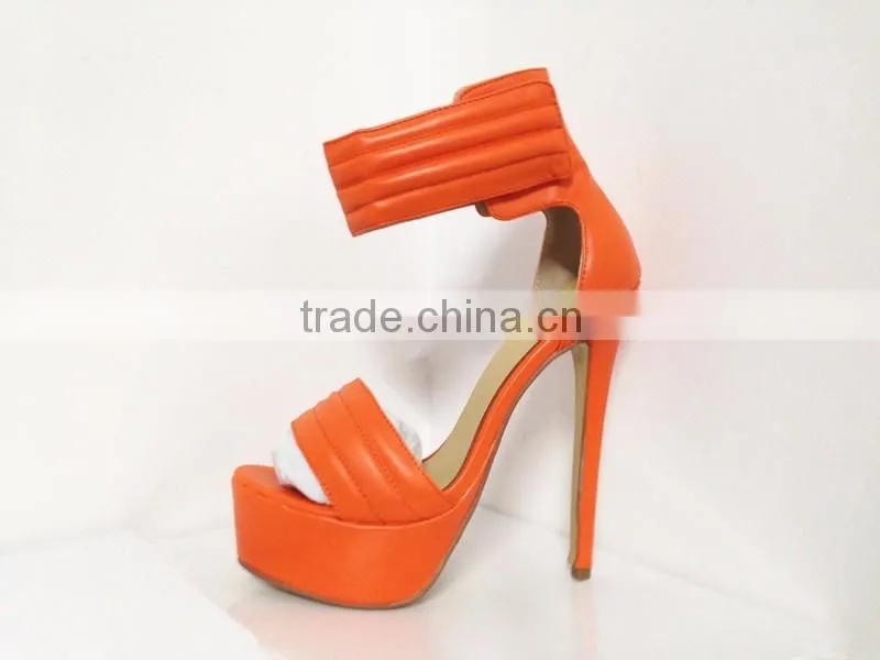 Catwalk Sky High New Sandal 16CM Height Black and Orange Leather Heels High Heel Women Sandals