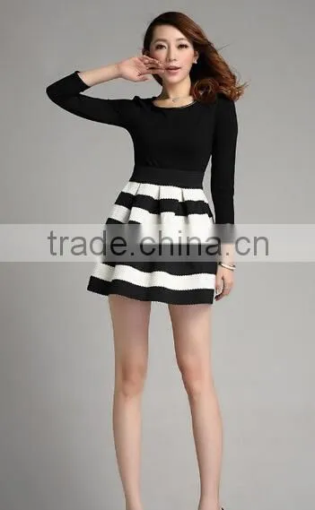 Long Sleeve woman black and white dress by dress manufacturer(Stock)
