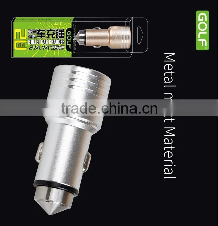 GOLF original GF-C06 Bullet series metal matt car charger 2.1A/1A Dual USB Fast charging car charger for universal device