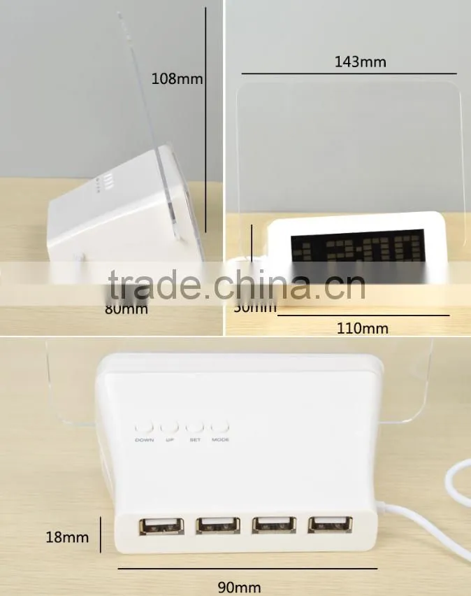 novel smart night light clock with memo board with USB HUB