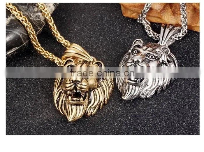 cool men jewellery stainless steel gold lion head pendant