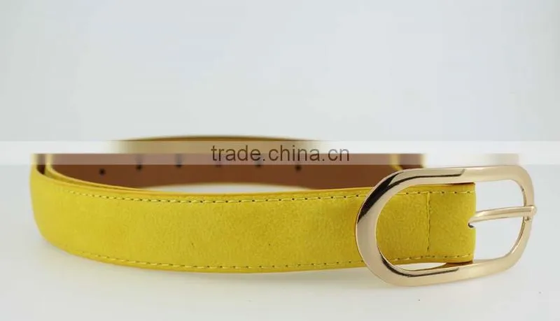 Women's fashion Pink PU leather new dress belt with smooth gold buckle belt