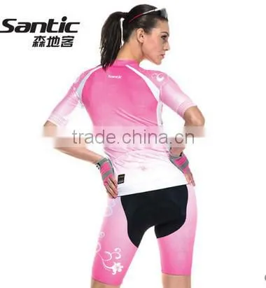Santic Summer New Style women sublimation cycling wear set with padded compression shorts and Anti-UV