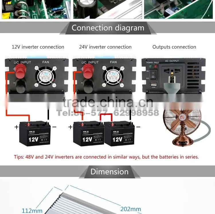 Household off-grid solar power inverter DC to AC CE RoHS OPIP-500 12v to 110v/220v high frequency sine wave power inverter