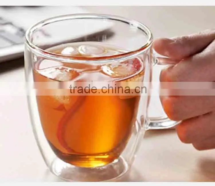 Machine made 450ml double wall customized coffee cup with handle