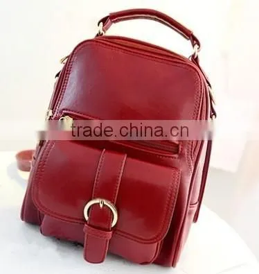 New Fashion backpack vintage red PU Leather backpack Girls Travel bag with tote