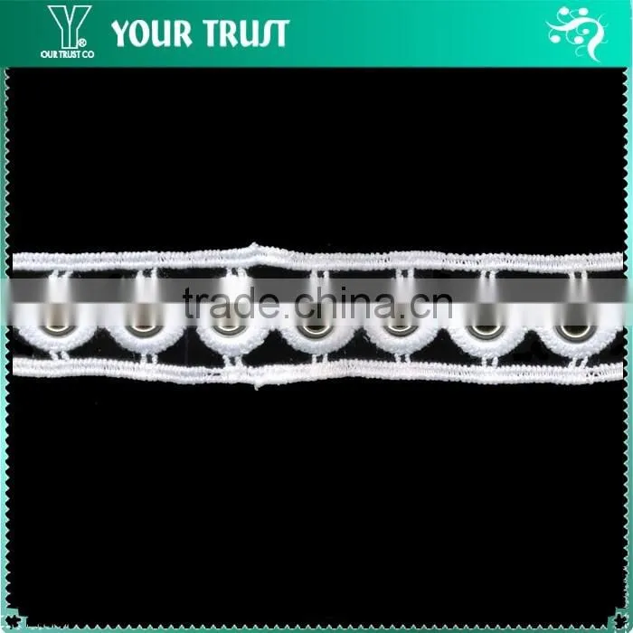 Silver Or Gold 10MM White Polyester Lace Metal Grommet Eyelet Trimming