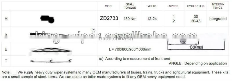 Wiper Assembly, Conventional wiper assembly, bus wiper assembly