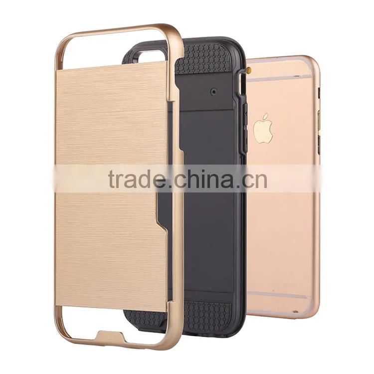 Free sample mobile phone cover case pc wiredrawing tpu hybrid case smartphone with card holder for Iphone6 6s plus case