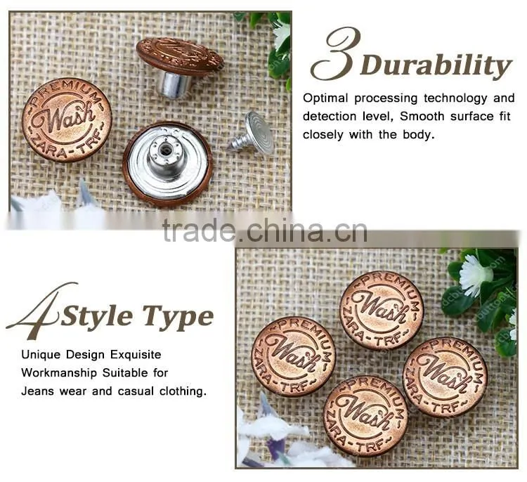 Eco-Friendly oeko-tex 100 round 17mm jean metal denim button
