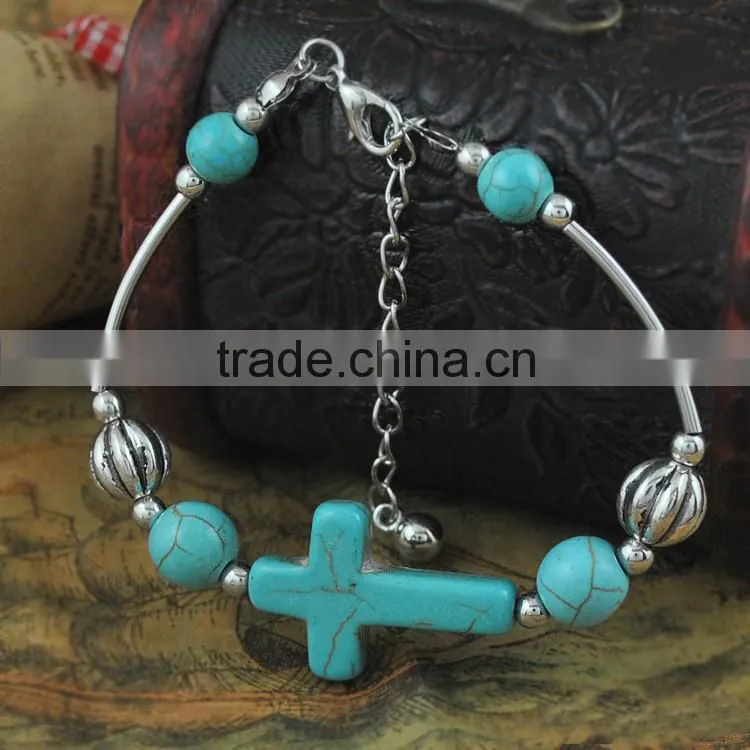 turquoise string mens charm bead bracelet, italian bead bracelet