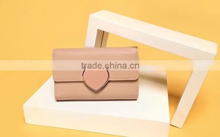 Pretty girls pink color faux leather wallet with heart shape lock