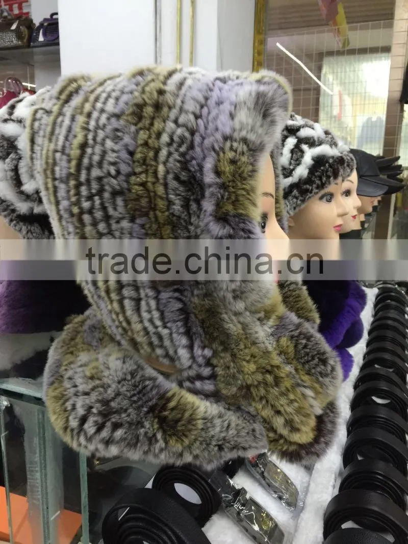 Wholesale Rex Rabbit Hoodie Muffler Shawl Scarf for Woman