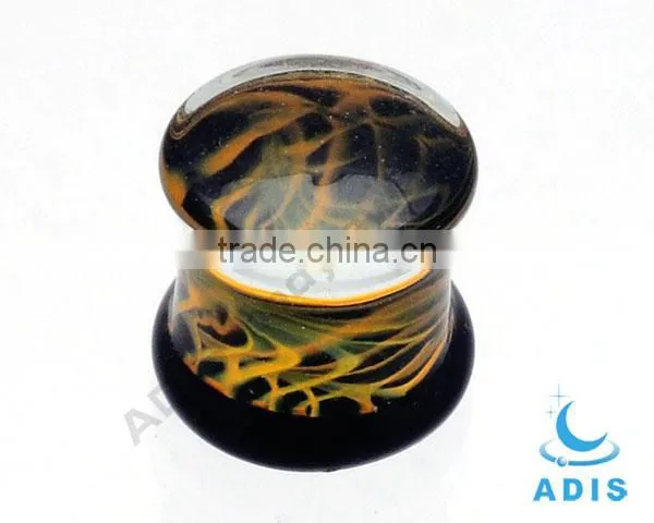 Ear stretcher plug glass Yellow lines ear plug expander Glass Screw