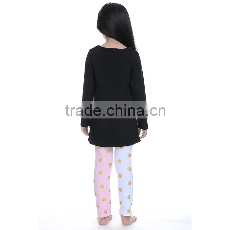 2016 fall long sleeve couple black T-shirt and dotted pant kids clothing