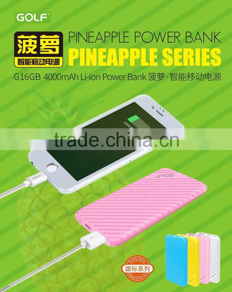 2016 Alibaba Pineapple Model Customized LOGO Portable Mobile Power Bank 4000mAh with led power bank