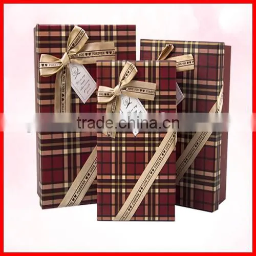 Elaborate Solid Grid Custom Gift Packaging Box With Bow Wholesale