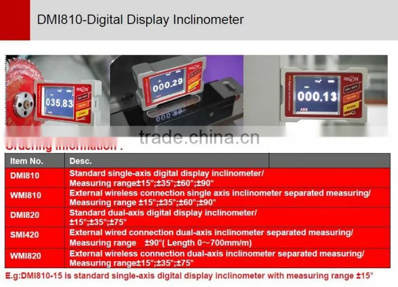 Industy Using Touch Screen Inclinometer Big Measuring Range With High Accuracy 0.003deg mm/deg Dual units Switch