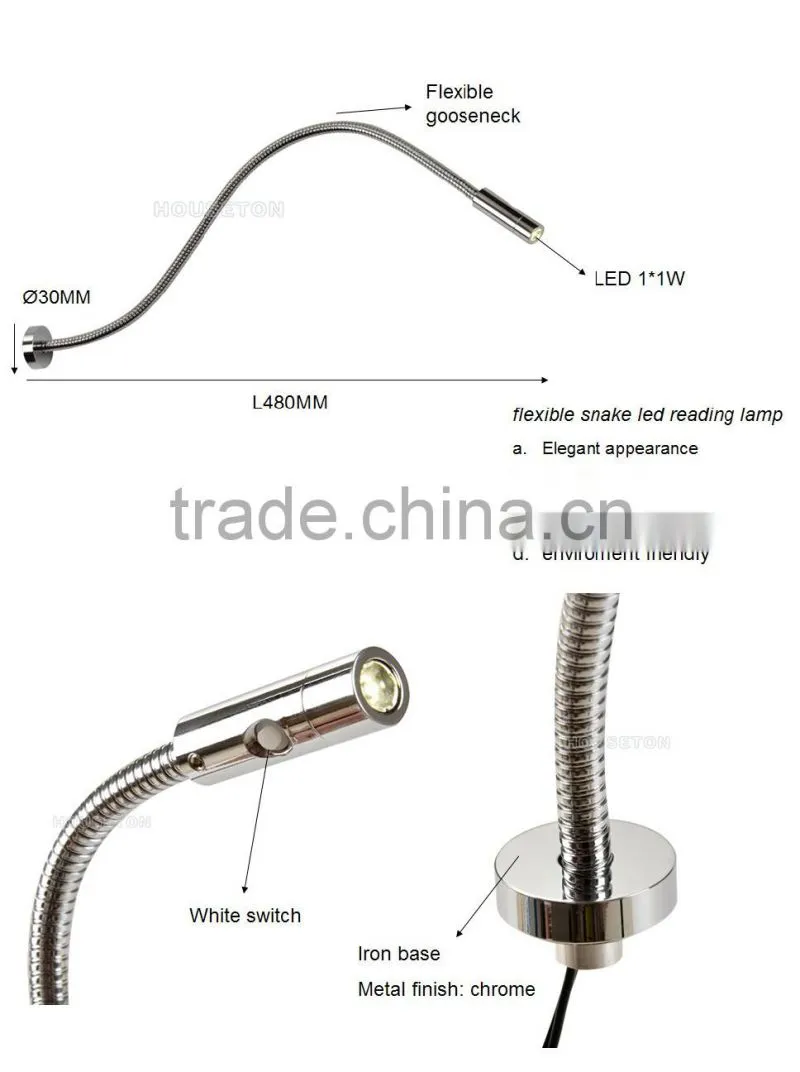 Hotel bedside flexible snake led reading lamp,Bedside flexible snake led reading lamp,Flexible snake led reading lamp WL1076