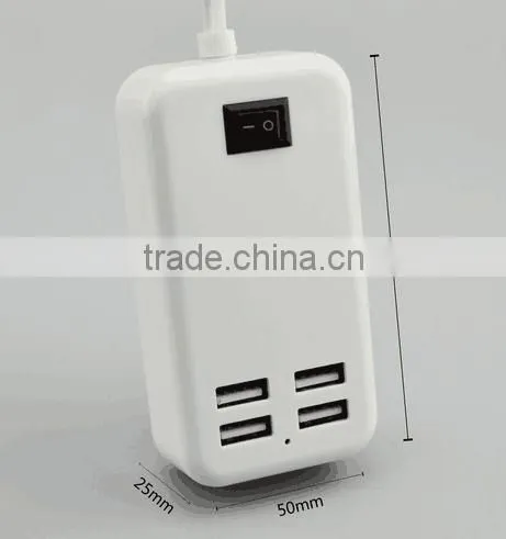 Original 5V 3A 15W EU plug 4-Ports USB Wall Charger Adapter for iPhone 6 Desktop Charger Adapter with 1.5m Cable Line White