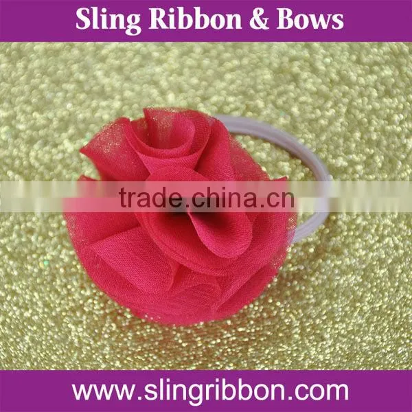 Hot Sale Pink Chiffon Flower With Elastic Loop