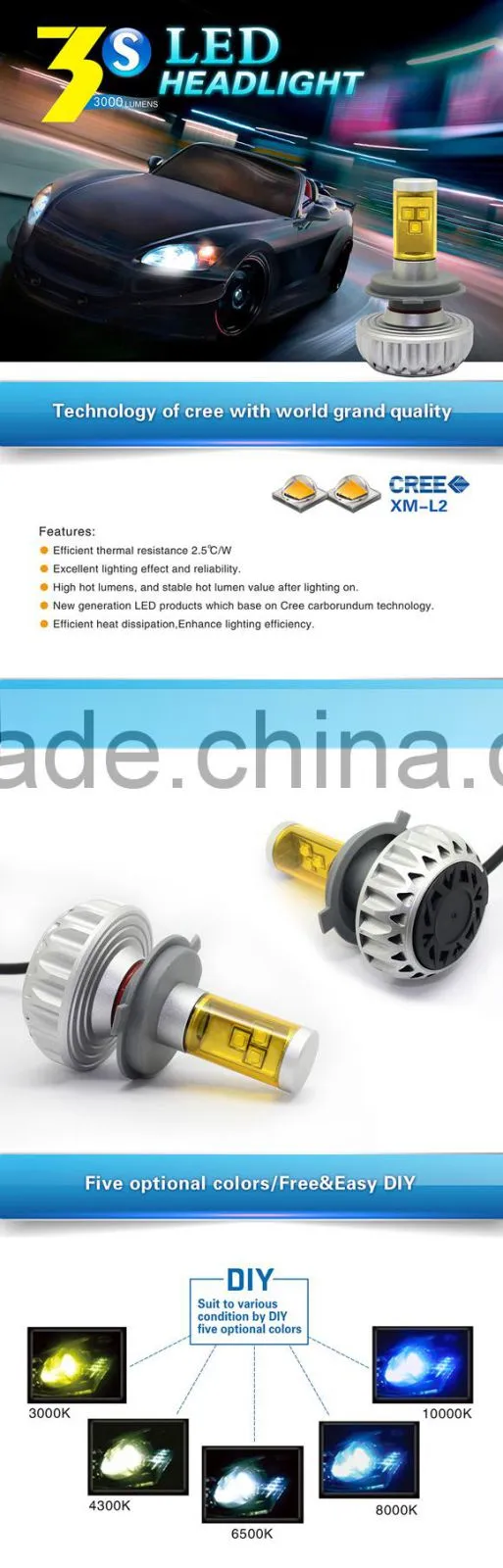 best selling motorcycle light 3S H4 DIY color led headlight