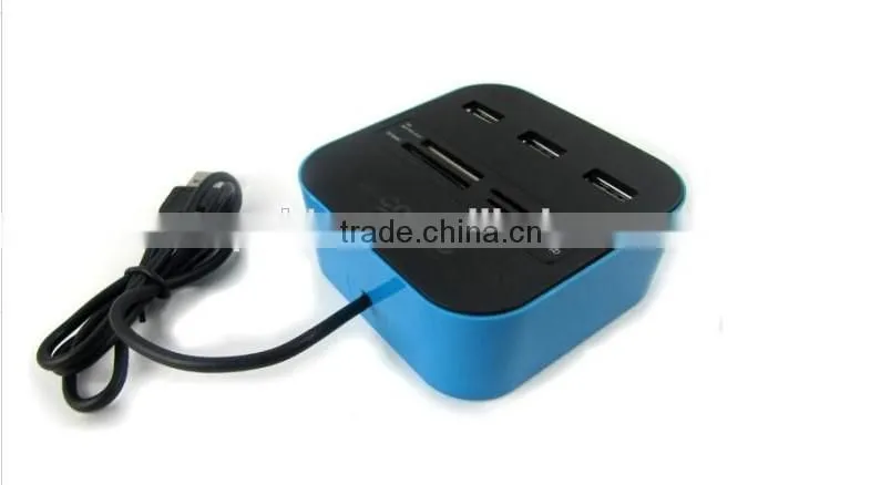 2016 Inovative Products Top Quality Logo Printed 3 Port USB Hub Card Reader, USB2.0 HUB with Cable