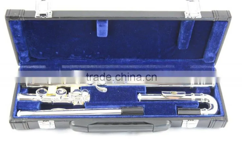 16 holes closed key silver plated flute for children double mouthpiece