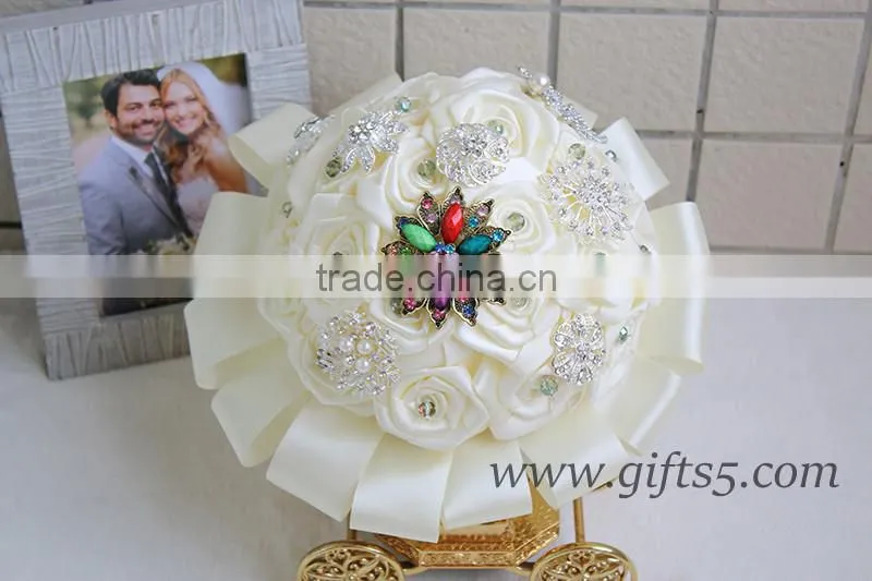 White fabric Wedding Bouquet,Brooch Bouquet for Romantic Wedding