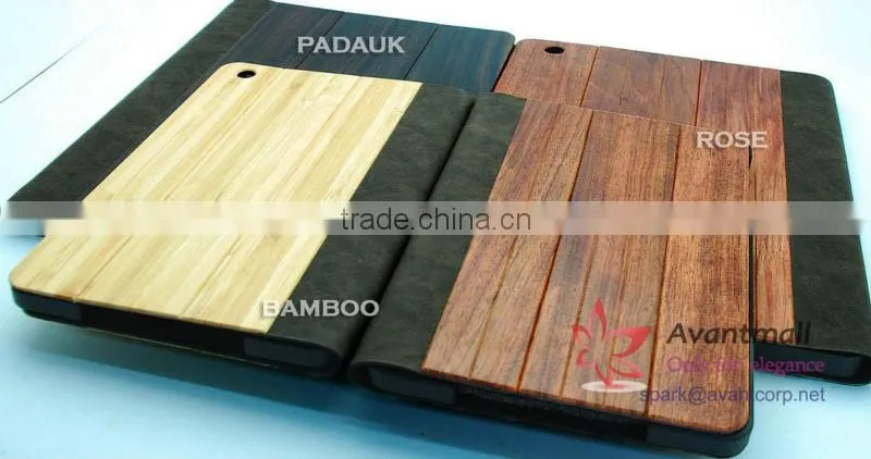 Bamboo/Padauk and Leather Tablet PC Case for iPadmini