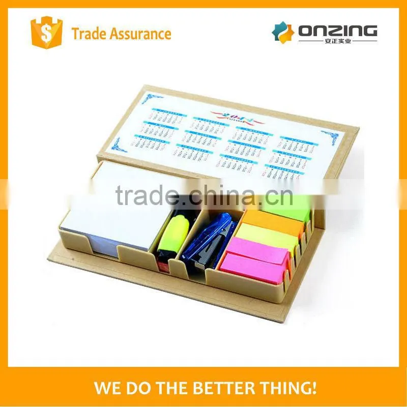 Onzing new 3d bevel sticky note/ hard cover bevelled memo pad with calendar