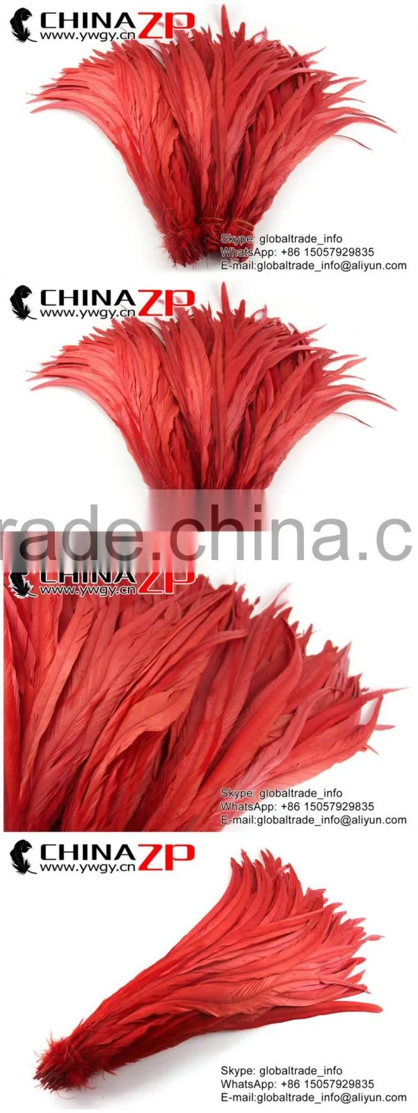 Gold Supplier ZPDECOR Decorative 40-45cm Length Red Chicken Fully Dyed Roosters Feathers for Sale