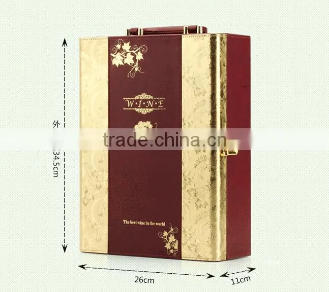 High Quality Cheap PU Leather screen print Wine Suitcase Packaging Boxes