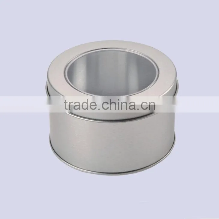 round tin can tin box with window