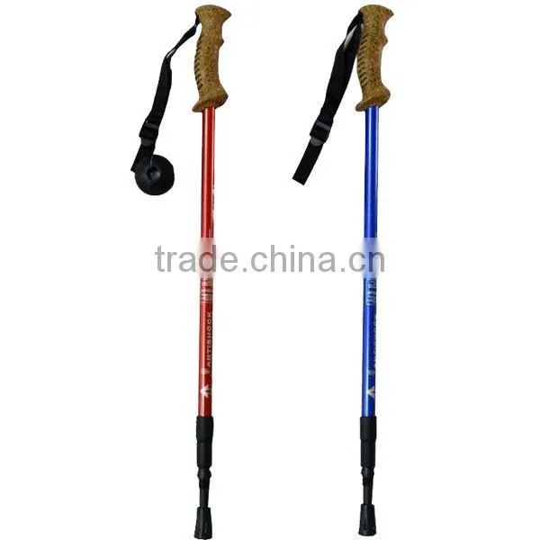 2015 Cheap Adjustable Non-slip Climbing Aluminum Trekking Pole With Wood Handle