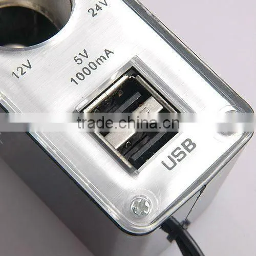 12V/24V Output Twin Socket & 2 USB Cellphone GPS PDA Charger