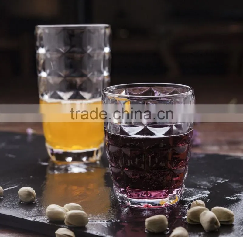 300ml/10oz heavy tank old fashion emboss glass cup