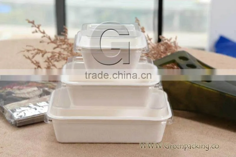 260ml/350ml/700ml compostable sugarcane food container with PET lids