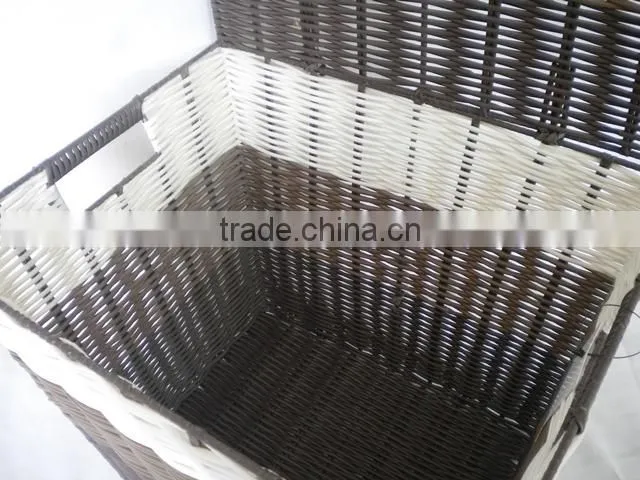Woven plastic storage bins with lid
