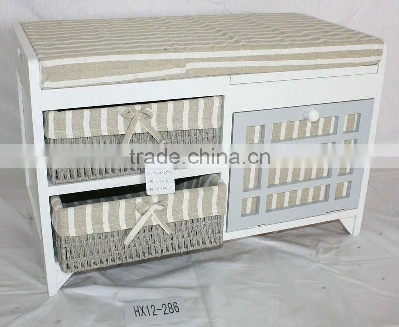 Wooden storage bench seat with willow drawers/wooden drawer