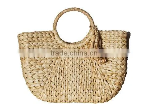 Straw pompom water hyacinth bag