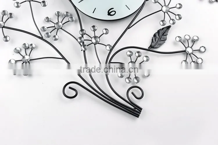 2015 china factory modern luxury tree design iron art quartz wall clock
