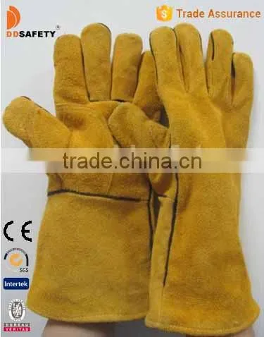 DDSAFETY Yellow welding glove cut piece leather gloves