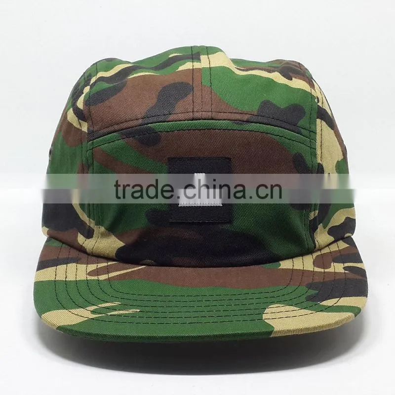 Custom pattern printed 5 panel hat camp cap with patch tag